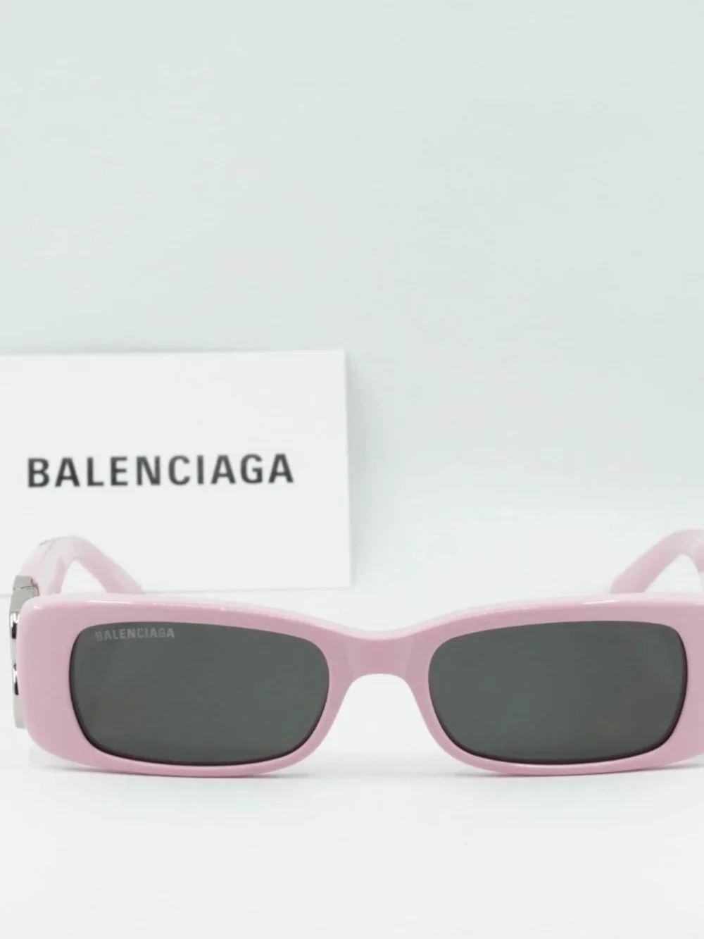 Balenciaga BB0096S 012 Rectangle Sunglasses - Pink / Grey